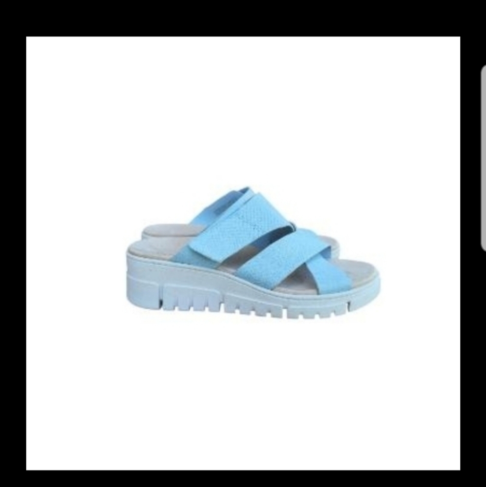 Wide Vionic Uptown Wedge Sandal Slide Heel Casual Shoe Blue Ivory White Women 10 - Picture 2 of 15